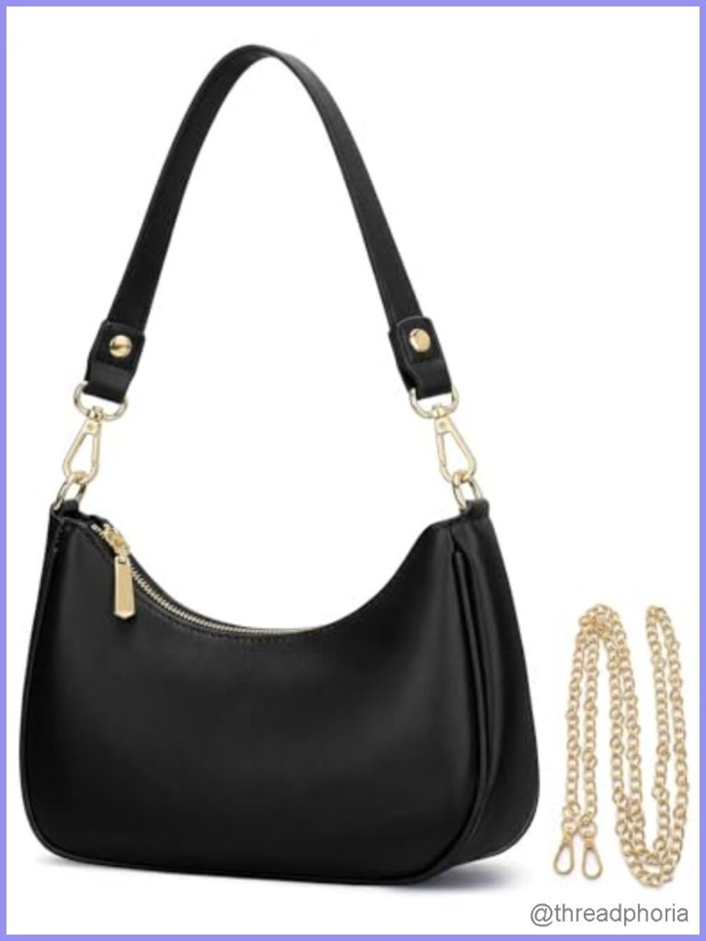 Vegan Leather Crescent Hobo Bag with YKK Zipper, Shoulder Strap